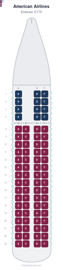 American Airlines Embraer E175 seat map layout for flight AA4438 from LGA to LGA