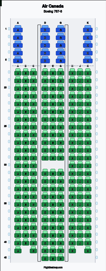Air Canada Boeing 787-8（2クラス）座席マップ | Flight Seatmap