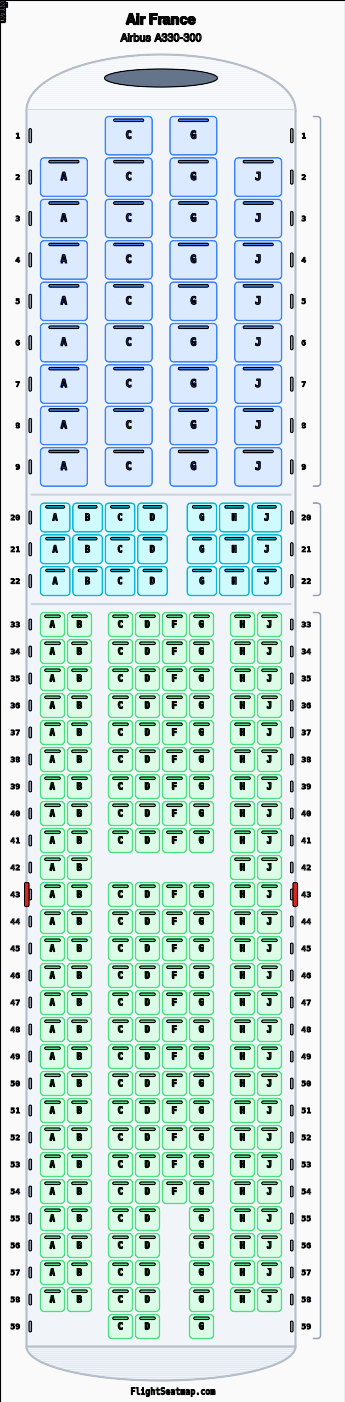 Air France Airbus A330-300（3クラス）座席マップ | Flight Seatmap
