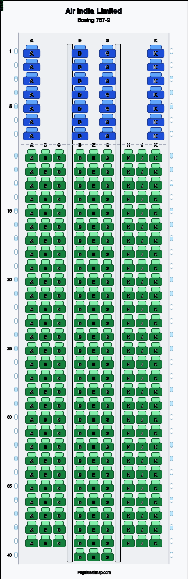 offページ② Air India Limited Boeing 787-9（2クラス）座席マップ | Flight Seatmap