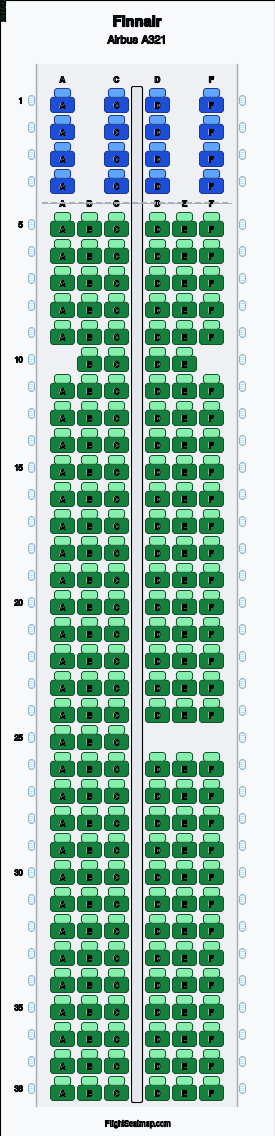 Finnair Airbus A321（2舱位）座位图| Flight Seatmap