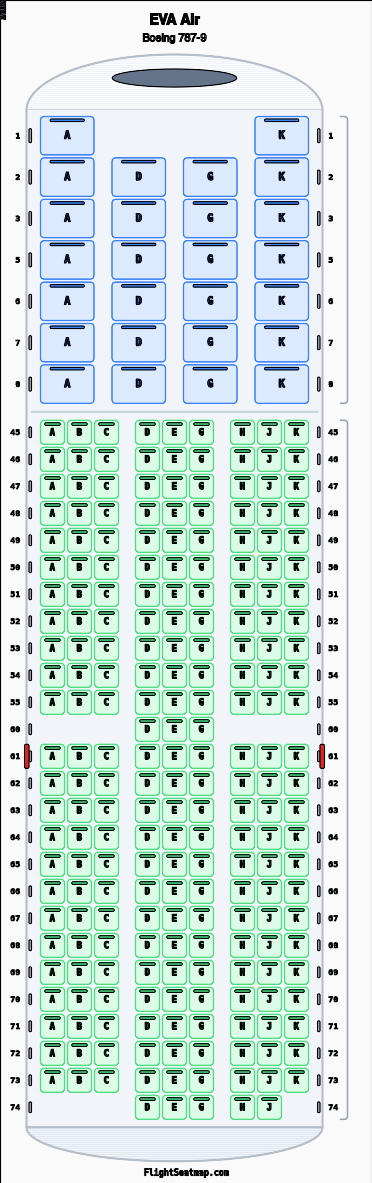 EVA Air Boeing 787-9 Seat Map & Seating Chart | Flight Seatmap