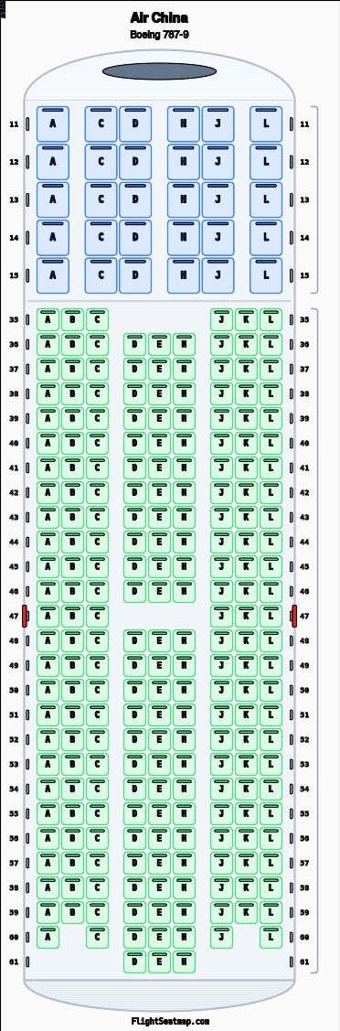 Air China CA970座位图 从SIN到PEK - Boeing 787-9 | Flight Seatmap