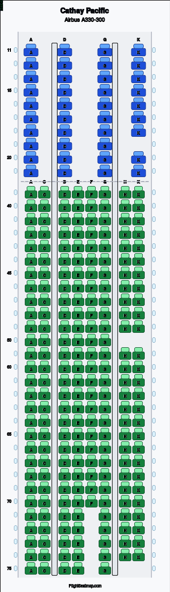 Cathay Pacific Airbus A330-300（2クラス）座席マップ | Flight Seatmap