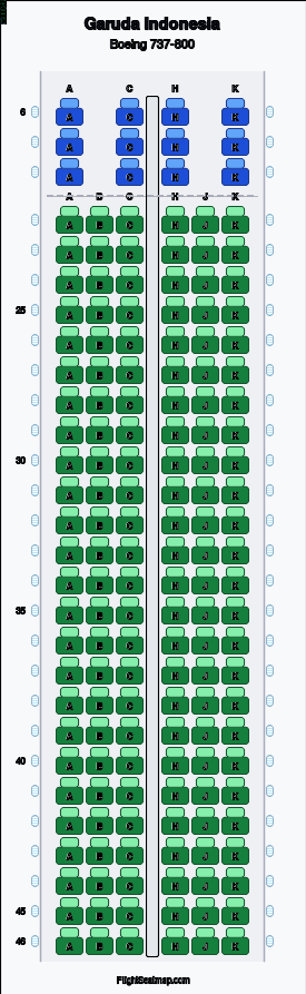 Garuda Indonesia Boeing 737-800（2クラス）座席マップ | Flight Seatmap