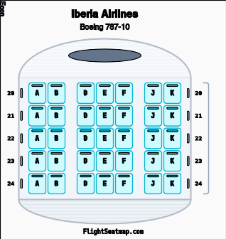 Iberia Airlines Boeing 787-10(1舱位)座位图 | Flight Seatmap