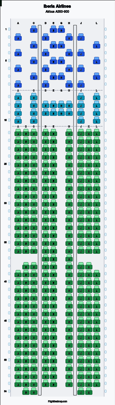 Iberia Airlines Airbus A350-900（3クラス）座席マップ | Flight Seatmap
