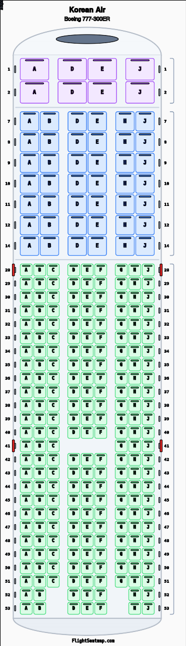 Korean Air Boeing 777-300ER Seat Map (3-Class) | FlightSeatmap