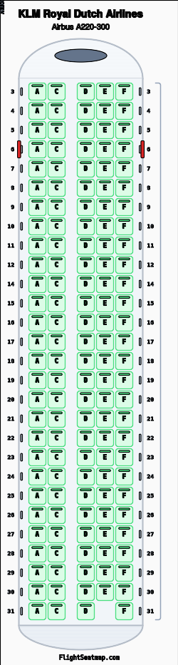 KLM Royal Dutch Airlines Airbus A220-300 Seat Map & | Flight Seatmap