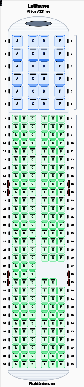 Lufthansa Airbus A321neo（2クラス）座席マップ | Flight Seatmap