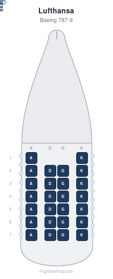 Lufthansa Boeing 787-9 seat map layout showing 1-class configuration with 26 seats