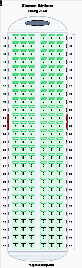 Xiamen Airlines Boeing 787-8 Seat Map (1-Class) | FlightSeatmap