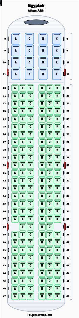 Egyptair Airbus A321（2クラス）座席マップ | Flight Seatmap