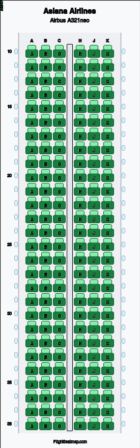 Asiana Airlines Airbus A321neo（1クラス）座席マップ | Flight Seatmap