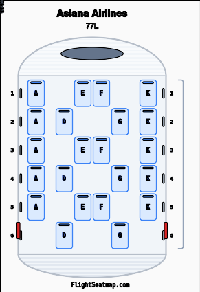Asiana Airlines 77L(1舱位)座位图 | Flight Seatmap