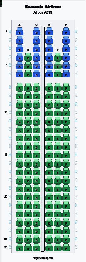Brussels Airlines Airbus A319（2クラス）座席マップ | Flight Seatmap