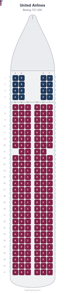 United Airlines Boeing 757-200 seat map layout for flight UA317 from EWR to DUB