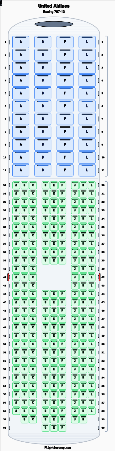ユナイテッド航空　飛行機　座席 United Airlines Boeing 787-10（2クラス）座席マップ | FlightSeatmap