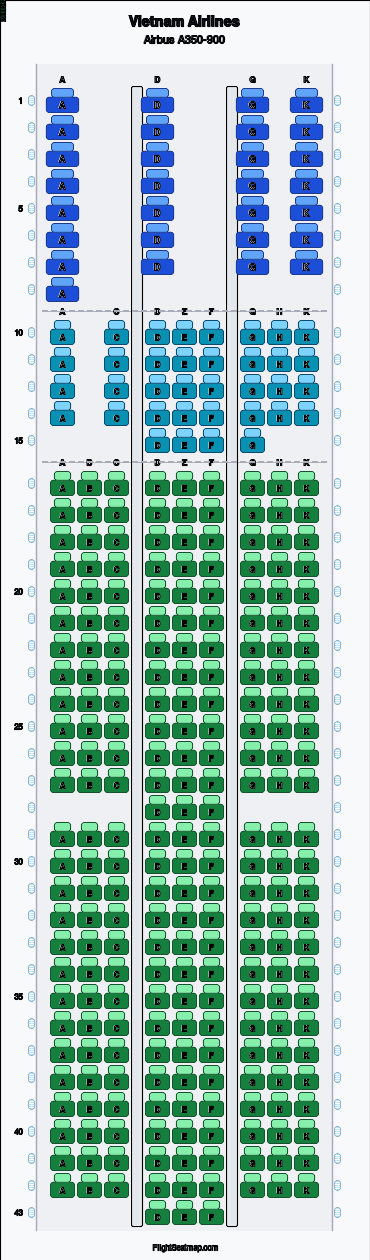 Vietnam Airlines Airbus A350-900（3クラス）座席マップ | Flight Seatmap