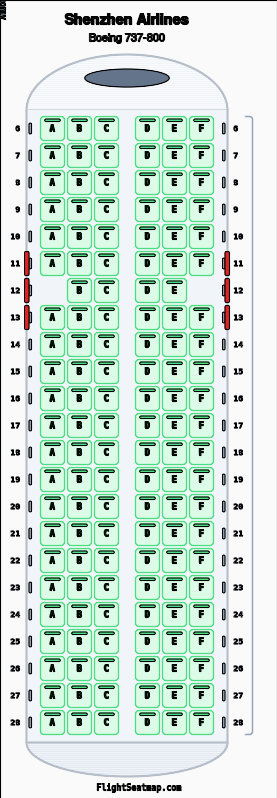Shenzhen Airlines Boeing 737-800（1クラス）座席マップ | Flight Seatmap